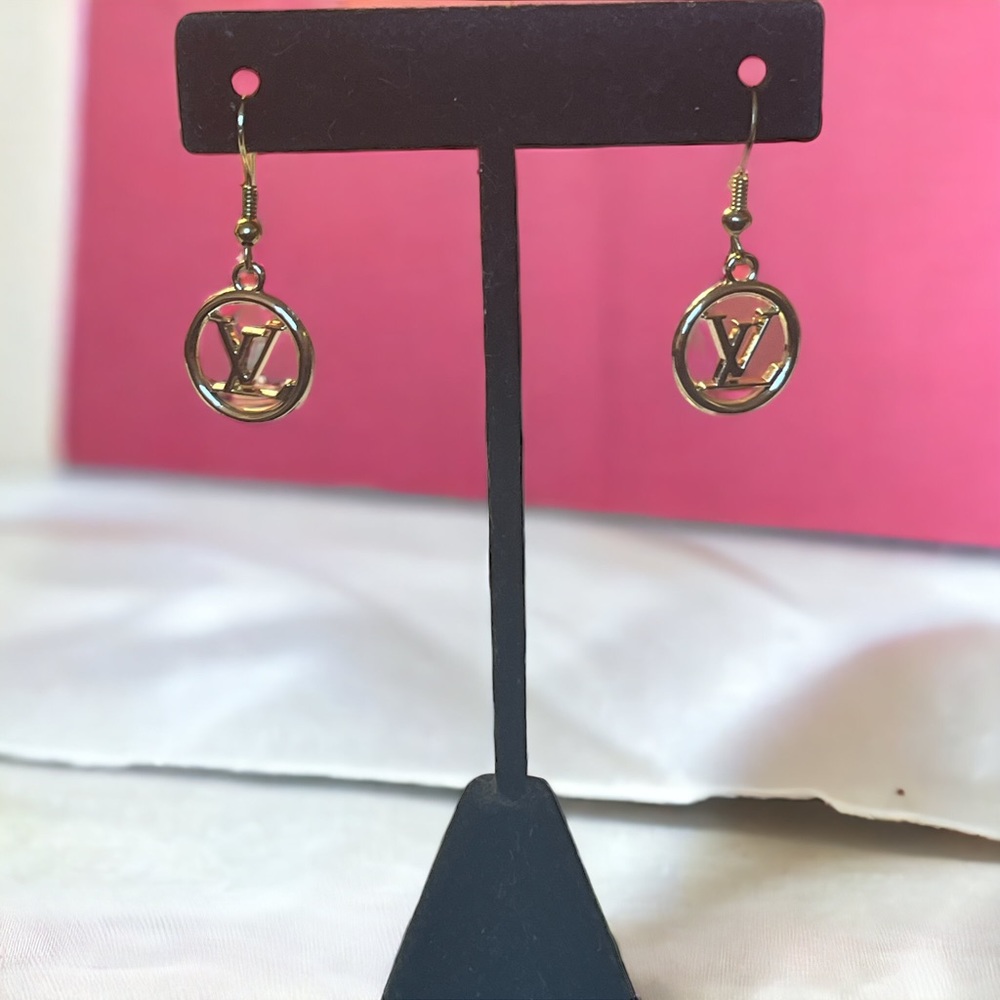 Upcycled LV Charm Dangle Earrings